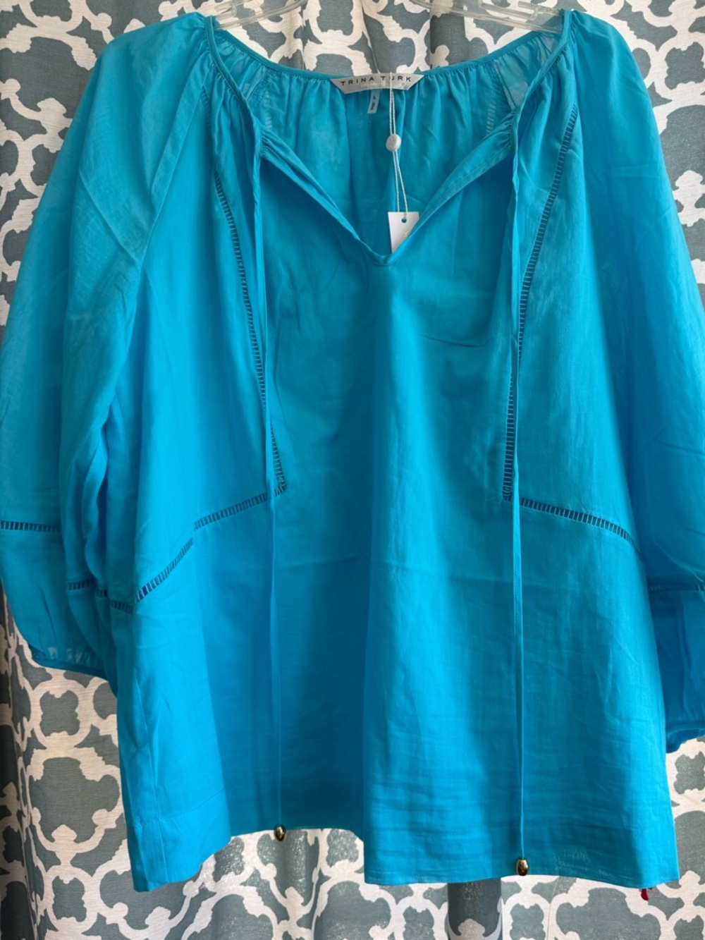 Trina Turk NWT 🌷Aquamarine Turquoise Resort Blouse Original Retail $258